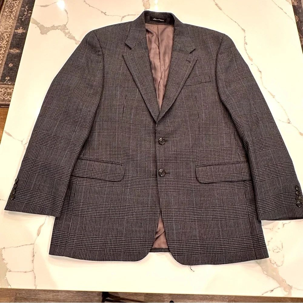 Lauren Ralph Lauren Mens Gray Plaid Wool Blazer Size 42R Sport Coat Jacket